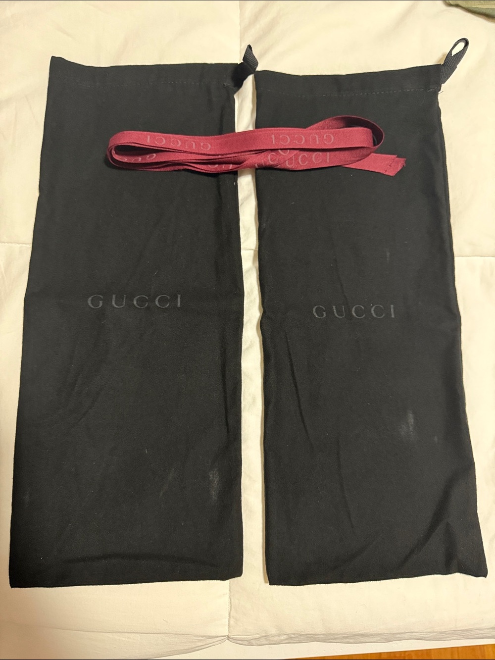 Gucci Black Dust Bags with Burgundy Ribbon